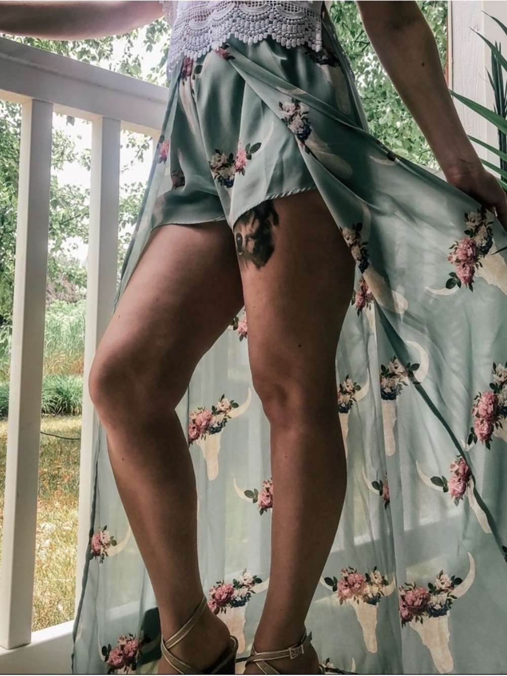 Mint Floral High low Maxi skirt